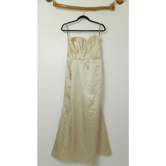 Vera Wang Dress Maxi  Ivory Origami Champagne Strapless Formal Bridesmaid Size 4 - Picture 10 of 12